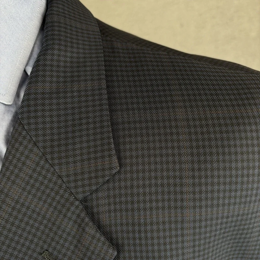 Joseph Abboud 48L Windowpane Check Blazer Men Navy Wool 3 Button Jacket